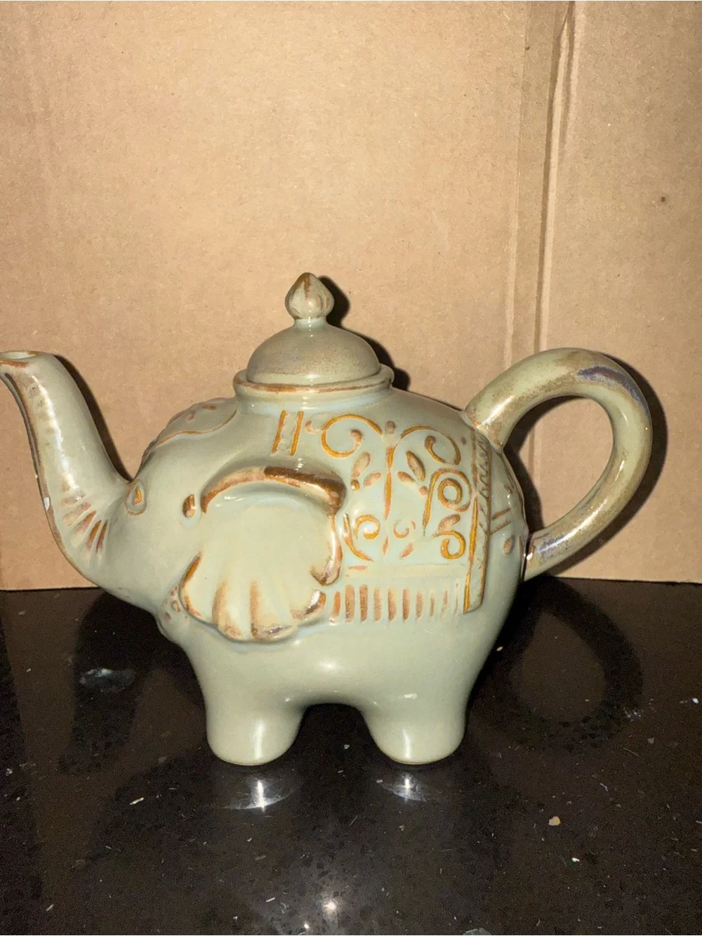Pier 1 Pale Sage Ceramic Elephant Teapot